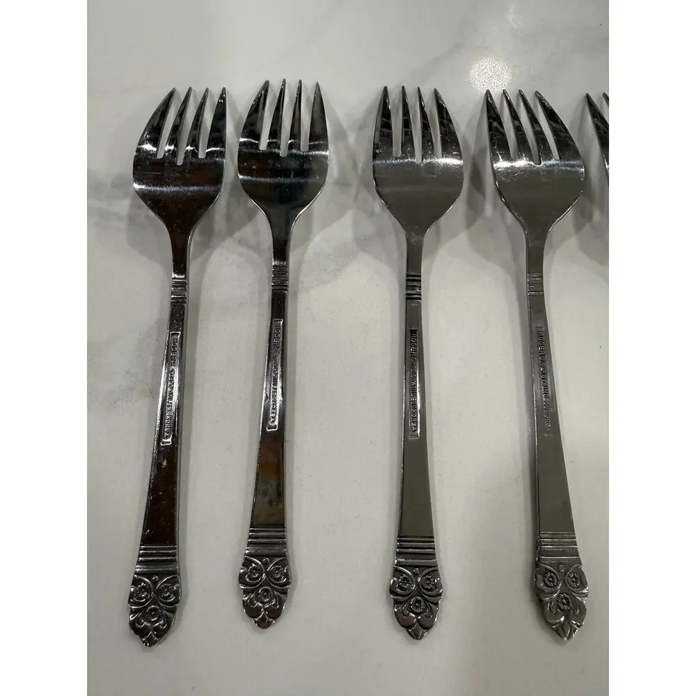 VINTAGE Rogers Co. Salad Forks Set 8 Stainless Korea Floral Replacement Flatware